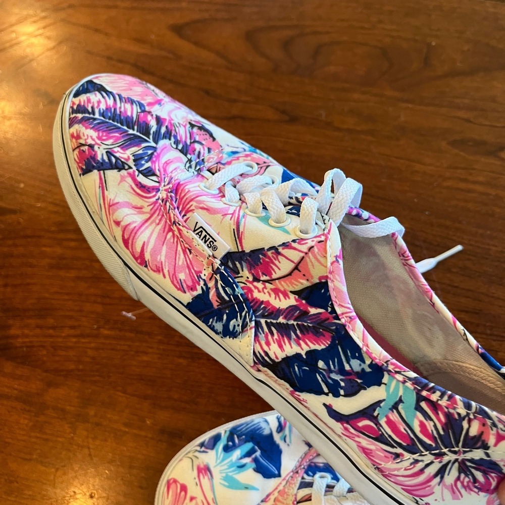Vans Authentic Tropical Floral Palm Print Sneakers Pink Blue Womens 8.5 Mens 7.0 - Picture 3 of 6